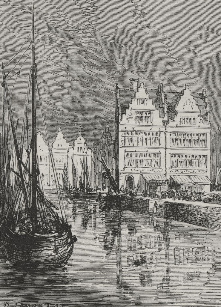 GHENT. On the Canal, Ghent 1882 old antique vintage print picture